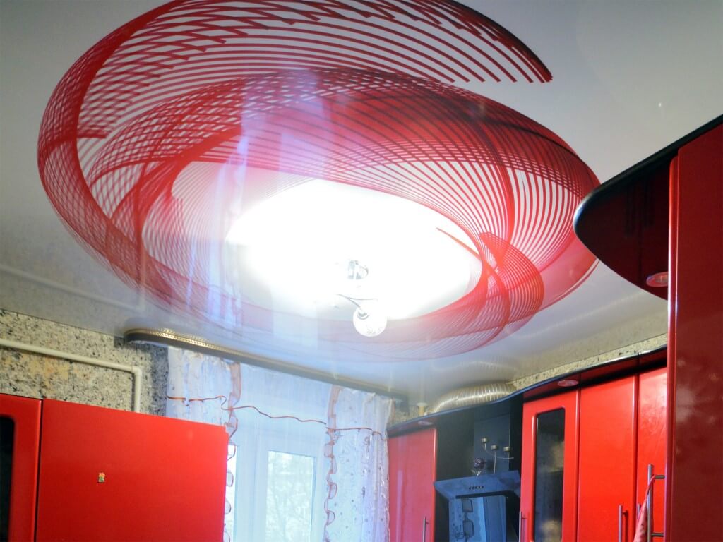 Натяжной потолок с фотопечатью на кухню фото 31